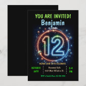 Neon nummer jongen 12e verjaardag kaart (Voorkant / Achterkant)
