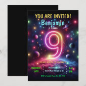 Neon Nummer Jongen 9e Verjaardag Kaart (Voorkant / Achterkant)