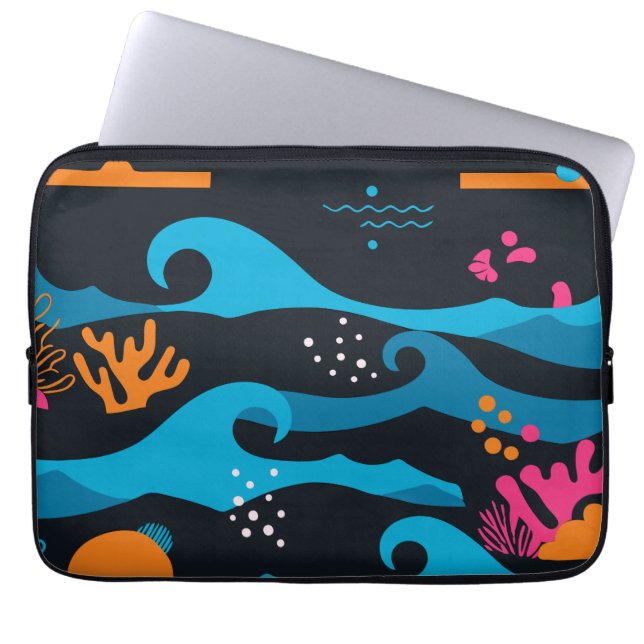 Neon Ocean Abstract Laptop Sleeve (Voorkant)
