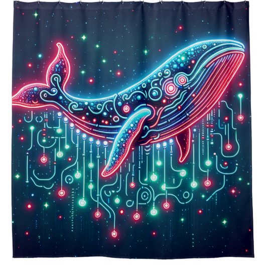 Neon Ocean Rhythms - Retro Whale Art Douchegordijn (Voorkant)