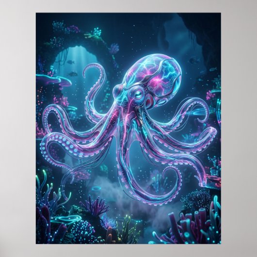 Neon Octopus Data Reef Poster (Voorkant)