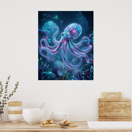 Neon Octopus Data Rif Poster (Keuken)