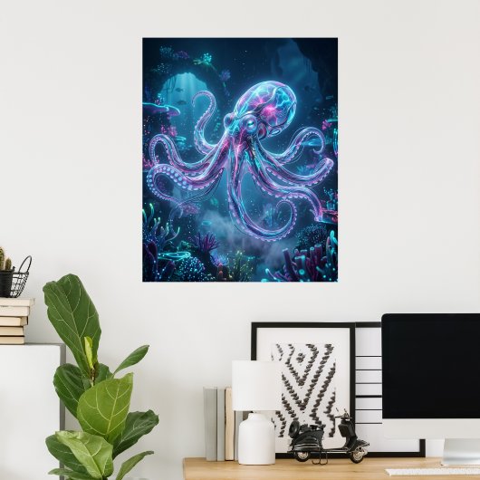 Neon Octopus Data Rif Poster (Thuiskantoor)