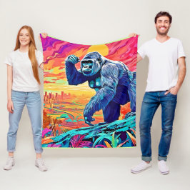 Neon Oerwoud Gorilla Urban Fantasy Fleece Deken