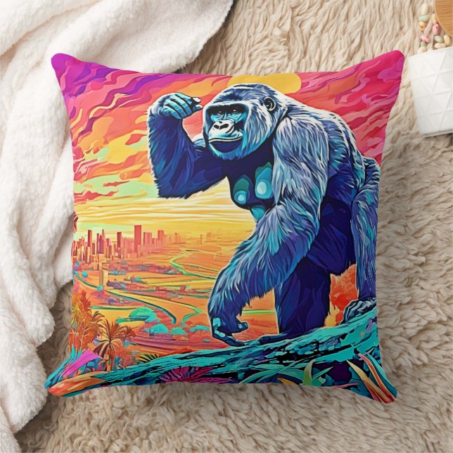 Neon Oerwoud Gorilla Urban Fantasy Kussen (Deken)