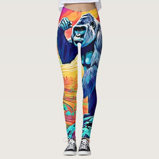 Neon Oerwoud Gorilla Urban Fantasy Leggings (Voorkant)
