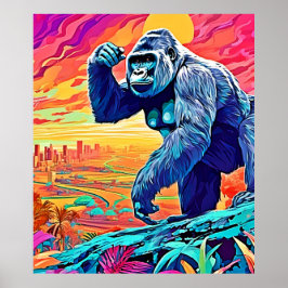 Neon Oerwoud Gorilla Urban Fantasy Poster