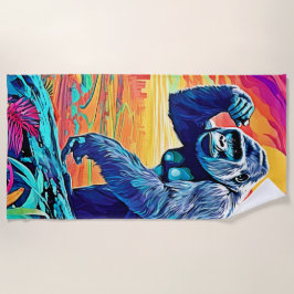 Neon Oerwoud Gorilla Urban Fantasy Strandlaken