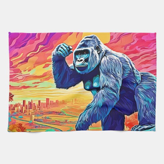 Neon Oerwoud Gorilla Urban Fantasy Theedoek (Horizontaal)