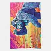 Neon Oerwoud Gorilla Urban Fantasy Theedoek (Verticaal)