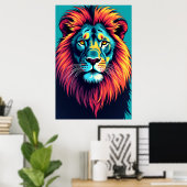 Neon Oerwoud King - Pop Art Lion Poster (Thuiskantoor)