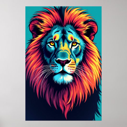 Neon Oerwoud King - Pop Art Lion Poster (Voorkant)