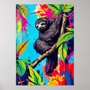 Neon Oerwoud Luiaard – Kleur Splash Animal Art Poster