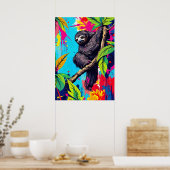 Neon Oerwoud Luiaard – Kleur Splash Animal Art Poster (Keuken)