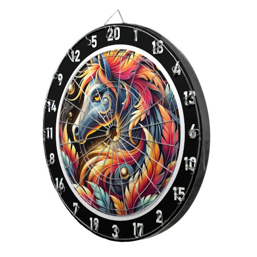 Neon Oerwoud Paardenmuur Art Dartbord (Voorkant Rechts)