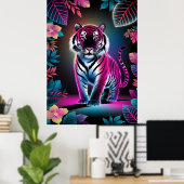 Neon Oerwoud Tiger - Levendige Cyberpunk Wildlife  Poster (Thuiskantoor)