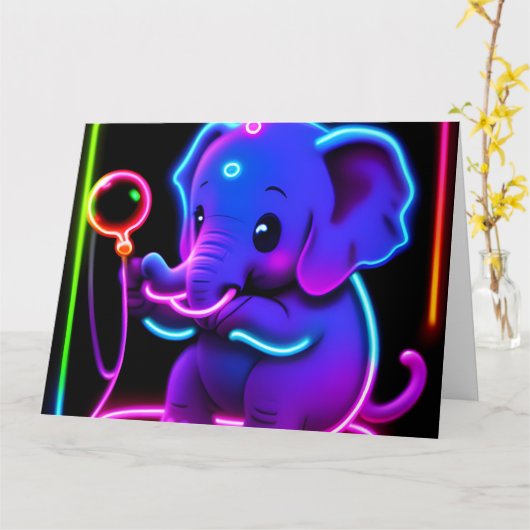 neon olifant kaart (Gele Bloem)