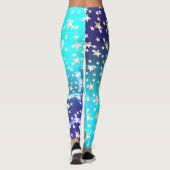 Neon Ombre Blauwe Patriottische Gouden Sterren Leggings (Achterkant)