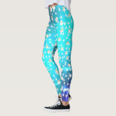Neon Ombre Blauwe Patriottische Gouden Sterren Leggings (Links)
