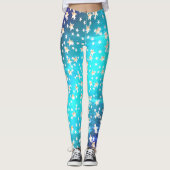 Neon Ombre Blauwe Patriottische Gouden Sterren Leggings (Voorkant)