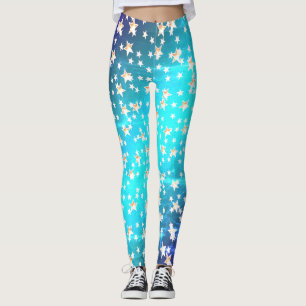 Neon Ombre Blauwe Patriottische Gouden Sterren Leggings
