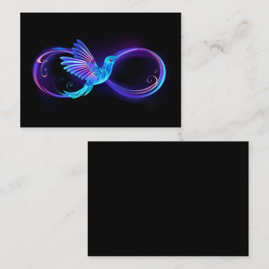 Neon Oneindigheidssymbool met gloeiende kolibrie Advieskaart (Voorkant / Achterkant)