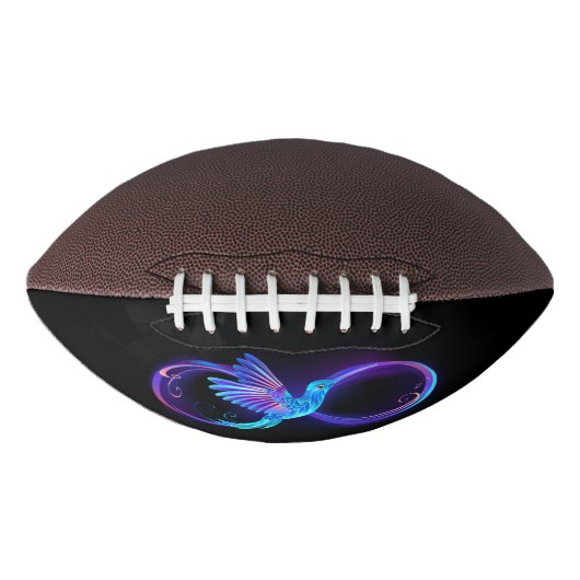 Neon oneindigheidssymbool met gloeiende kolibrie american football (Voorkant)