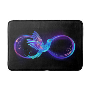 Neon oneindigheidssymbool met gloeiende kolibrie badmat
