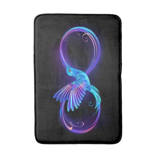 Neon oneindigheidssymbool met gloeiende kolibrie badmat (Voorkant Verticaal)