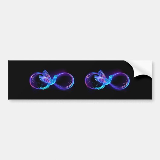 Neon oneindigheidssymbool met gloeiende kolibrie bumpersticker (Voorkant)