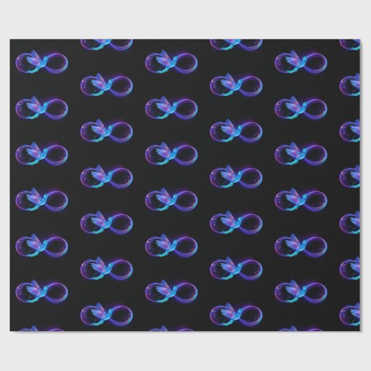 Neon Oneindigheidssymbool met Gloeiende Kolibrie Cadeaupapier (Vlak)