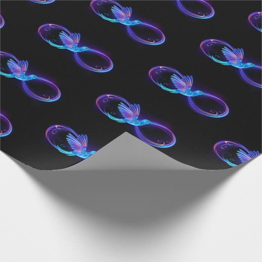Neon Oneindigheidssymbool met Gloeiende Kolibrie Cadeaupapier (Hoek)
