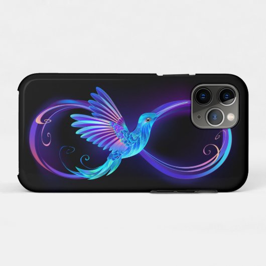 Neon oneindigheidssymbool met gloeiende kolibrie Case-Mate iPhone case (Achterkant (horizontaal))