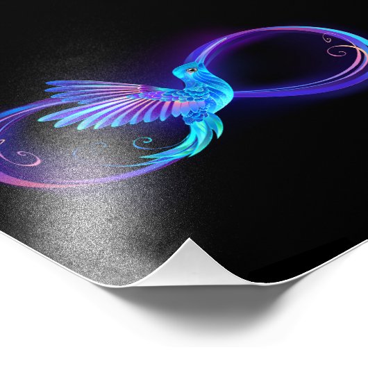 Neon oneindigheidssymbool met gloeiende kolibrie foto afdruk (Hoek)