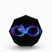 Neon Oneindigheidssymbool met Gloeiende Kolibrie Fotoblokken (Voorkant)