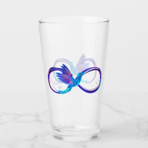 Neon oneindigheidssymbool met gloeiende kolibrie glas