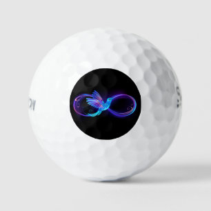 Neon oneindigheidssymbool met gloeiende kolibrie golfballen