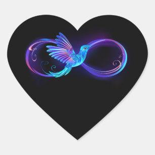 Neon oneindigheidssymbool met gloeiende kolibrie hart sticker