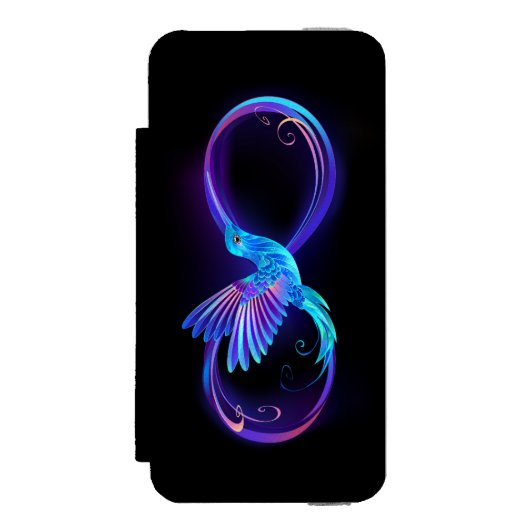 Neon oneindigheidssymbool met gloeiende kolibrie incipio iPhone portemonnee hoesje (Voorkant Agenda)
