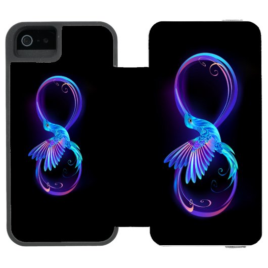 Neon oneindigheidssymbool met gloeiende kolibrie incipio iPhone portemonnee hoesje (Agenda Open)