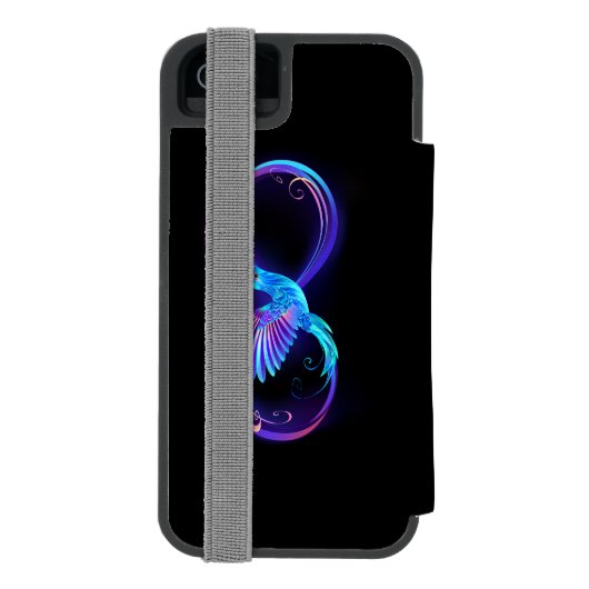Neon oneindigheidssymbool met gloeiende kolibrie incipio iPhone portemonnee hoesje (Agenda Achterkant)