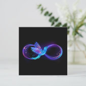 Neon oneindigheidssymbool met gloeiende kolibrie kaart (Staand voorkant)