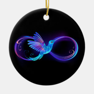 Neon Oneindigheidssymbool met gloeiende kolibrie Keramisch Ornament