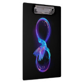 Neon oneindigheidssymbool met gloeiende kolibrie klembord (Rechts)