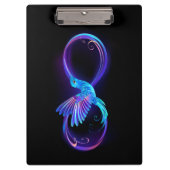 Neon oneindigheidssymbool met gloeiende kolibrie klembord (Voorkant)