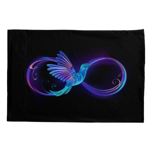 Neon oneindigheidssymbool met gloeiende kolibrie kussensloop (Achterkant)