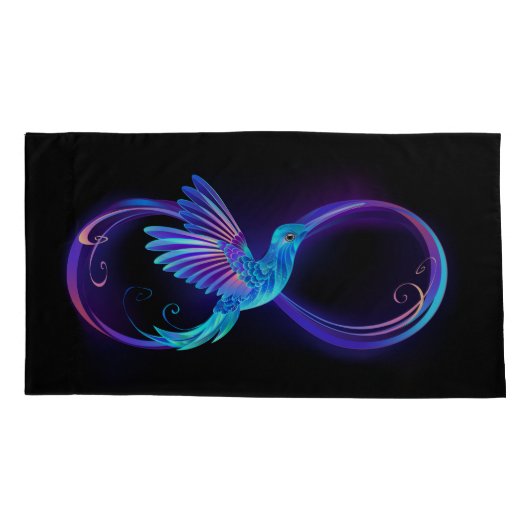 Neon Oneindigheidssymbool met Gloeiende Kolibrie Kussensloop (Achterkant)