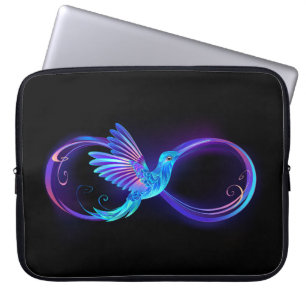 Neon oneindigheidssymbool met gloeiende kolibrie laptop sleeve