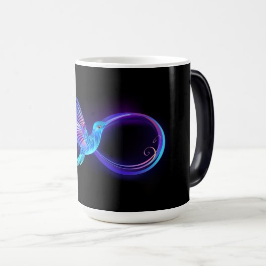 Neon Oneindigheidssymbool met Gloeiende Kolibrie Magische Mok (Voorkant rechts)