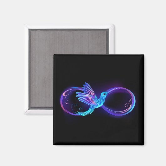 Neon Oneindigheidssymbool met gloeiende kolibrie Magneet (Voorkant / Achterkant)